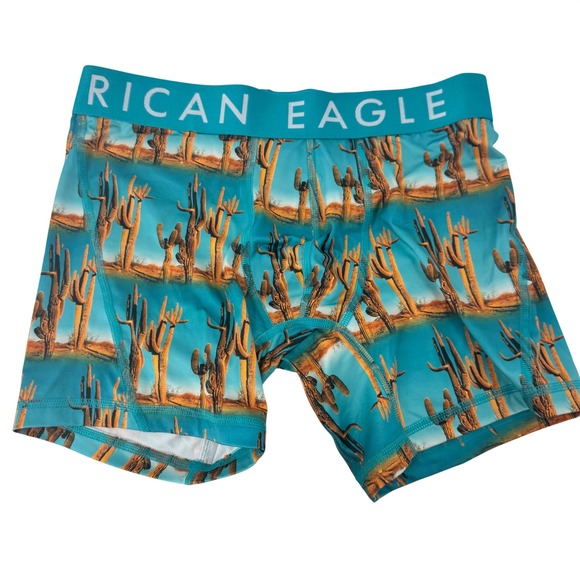American Eagle By Payless Other - American Eagle Flex Mens Boxer Briefs S Desert Cactus Print Turquoise Blue